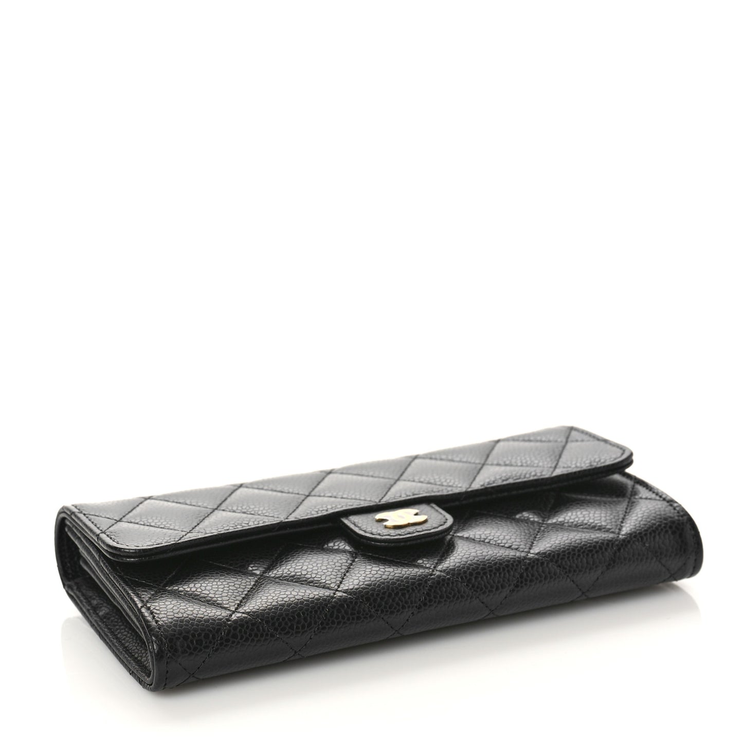 Caviar Quilted Large Gusset Flap Wallet Black