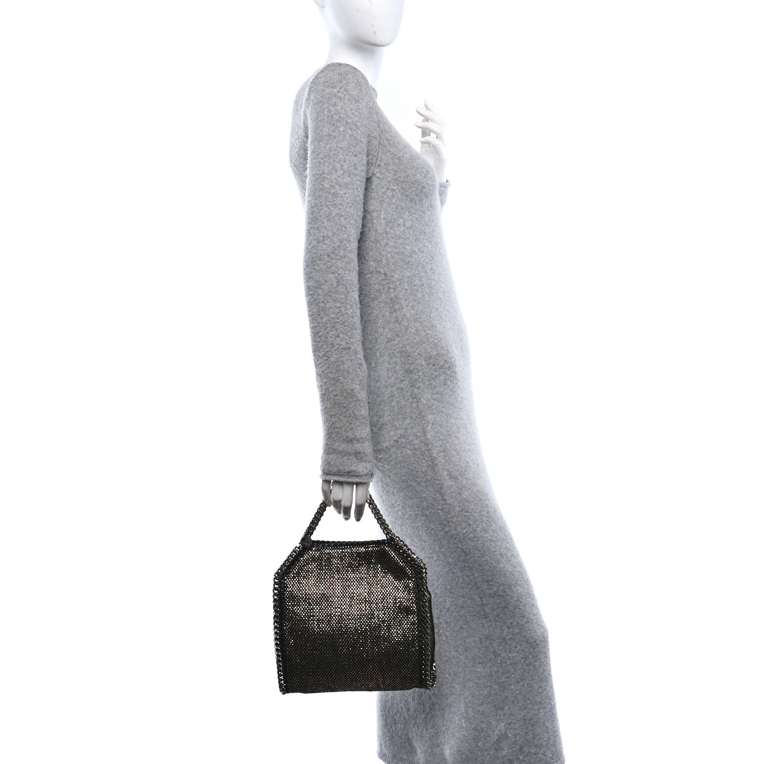 Stella McCartney Metallic Woven Raffia Mini Fold Over Falabella Black Gold 2 of 10