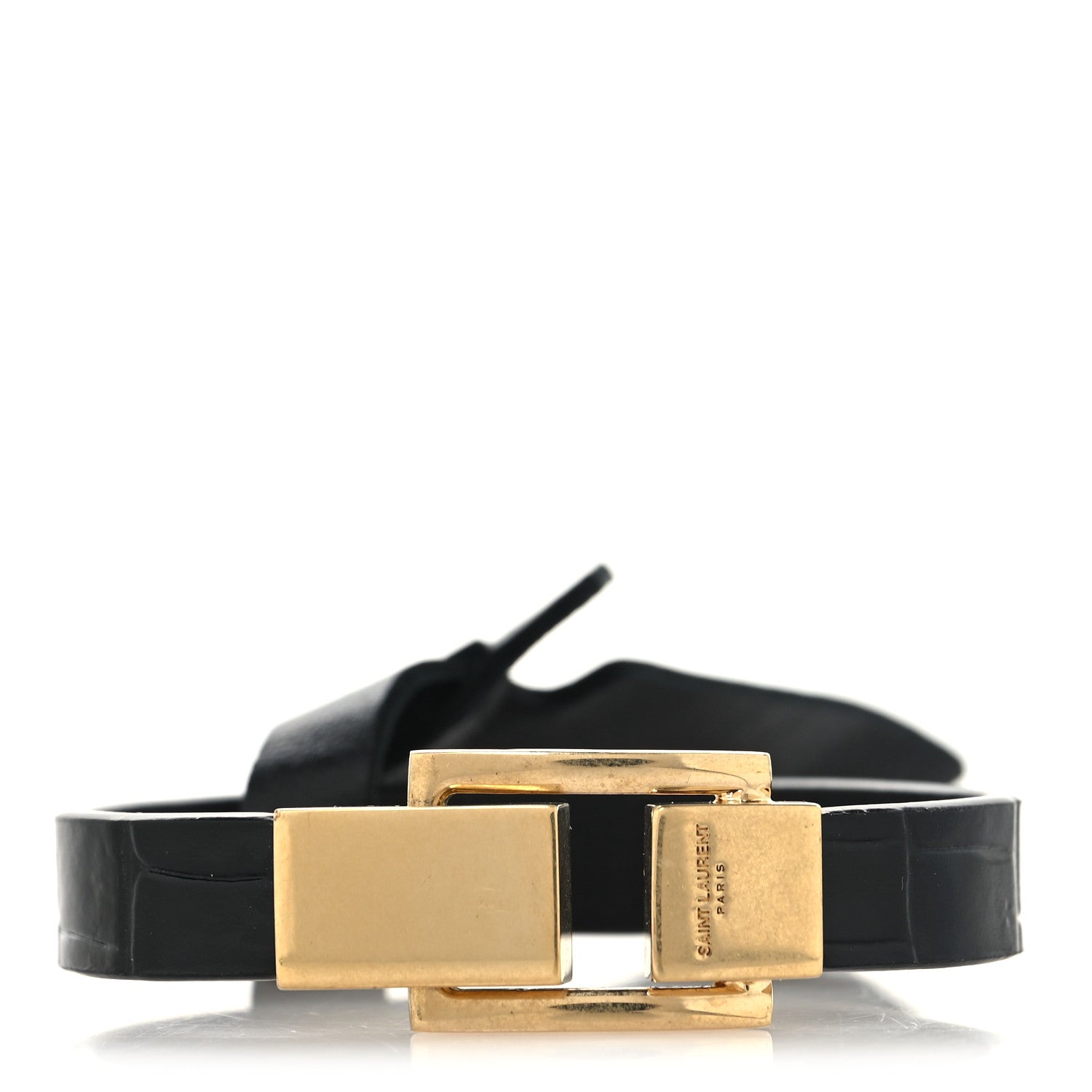 Saint Laurent Calfskin Cocco Print Bracelet M Black 1 of 4
