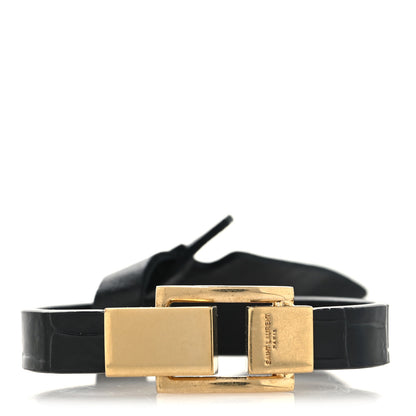 Saint Laurent Calfskin Cocco Print Bracelet M Black 1 of 4