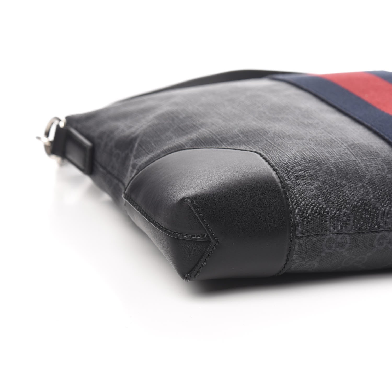 Gucci Soft GG Supreme Monogram Appia Calfskin Web East West Messenger Bag Black Grey 7 of 9