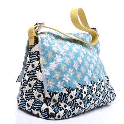 Fendi Beaded Lizard Mama Baguette Blue Yellow 3 of 14