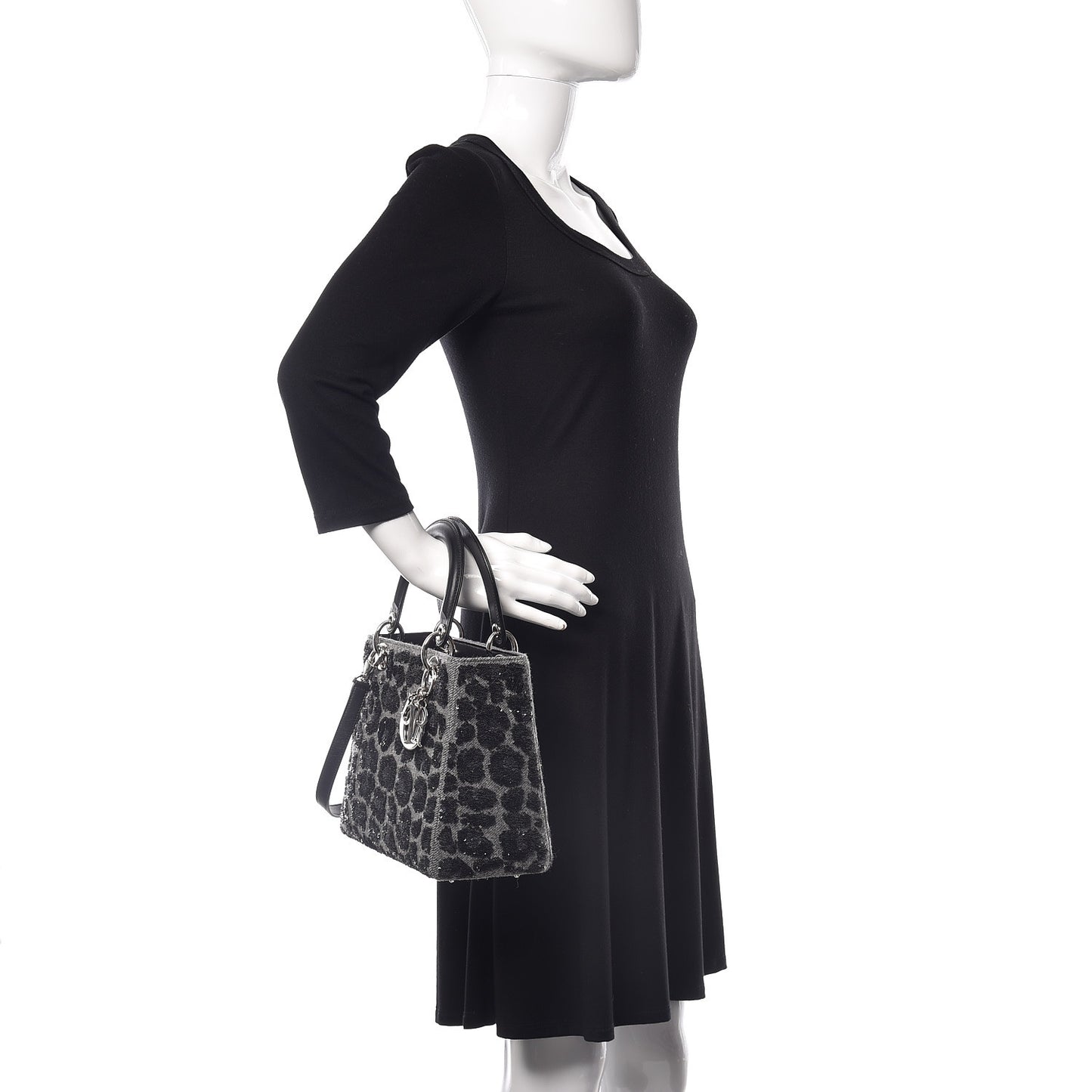 Wool Sequin Embellished Medium Lady Dior Black