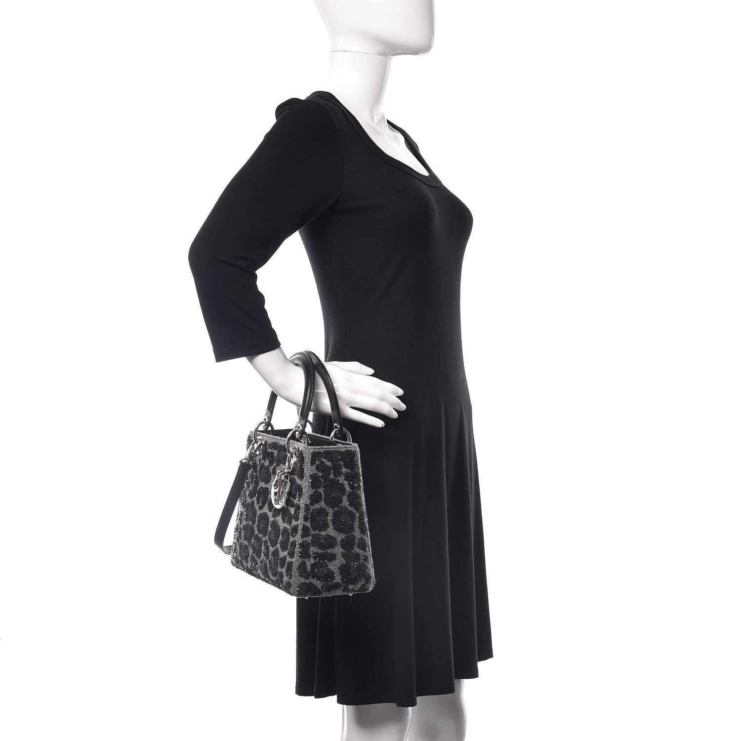 Christian Dior Wool Sequin Embellished Medium Lady Dior Black 3 of 10