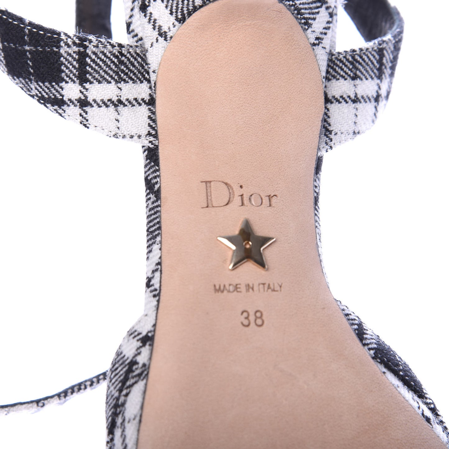 Canvas Tartan Gang Ankle Strap Slingback Pumps 38 Black
