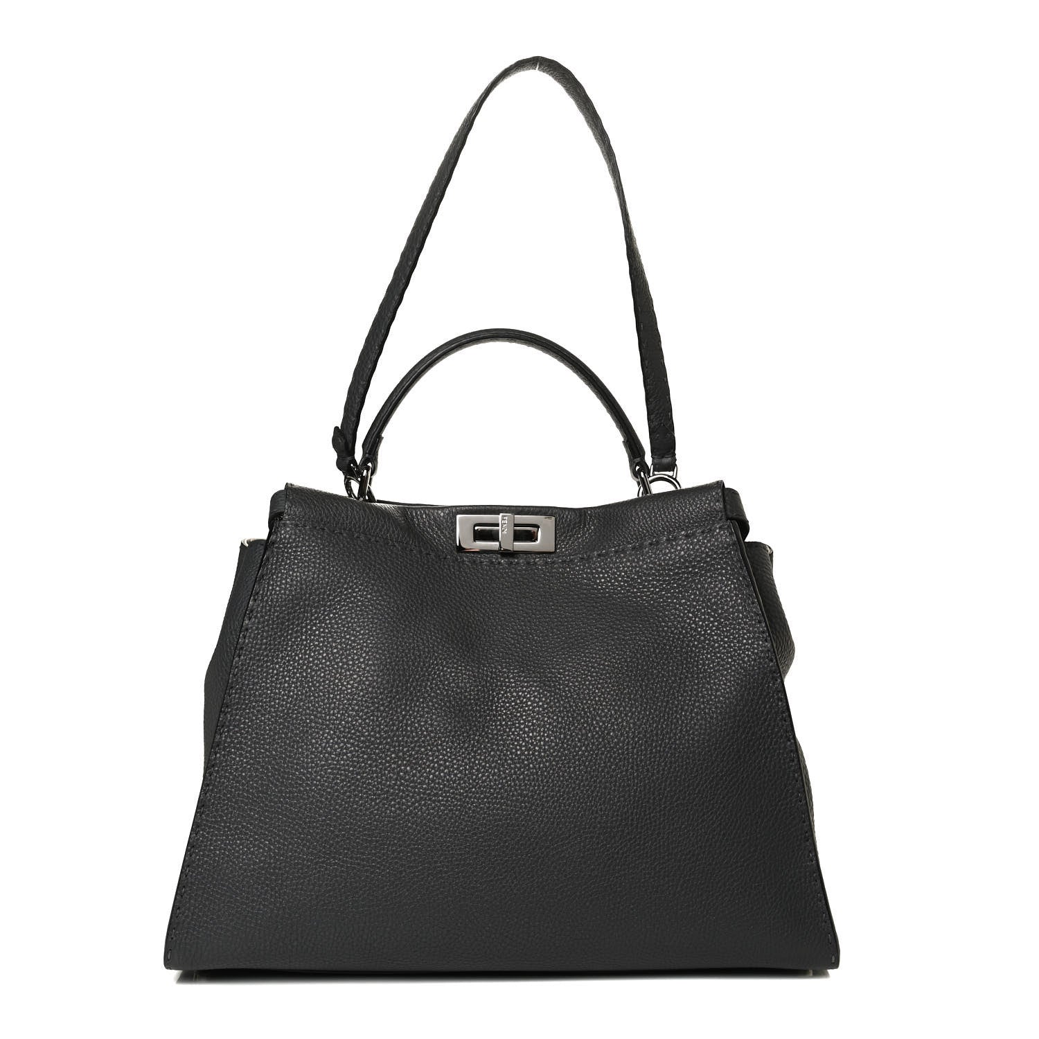 Fendi Cuoio Romano Selleria Bi-Color Large Peekaboo Iconic Satchel Asfalto Latte 1 of 12