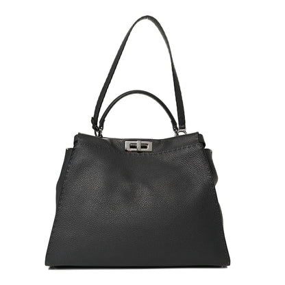 Fendi Cuoio Romano Selleria Bi-Color Large Peekaboo Iconic Satchel Asfalto Latte 1 of 12