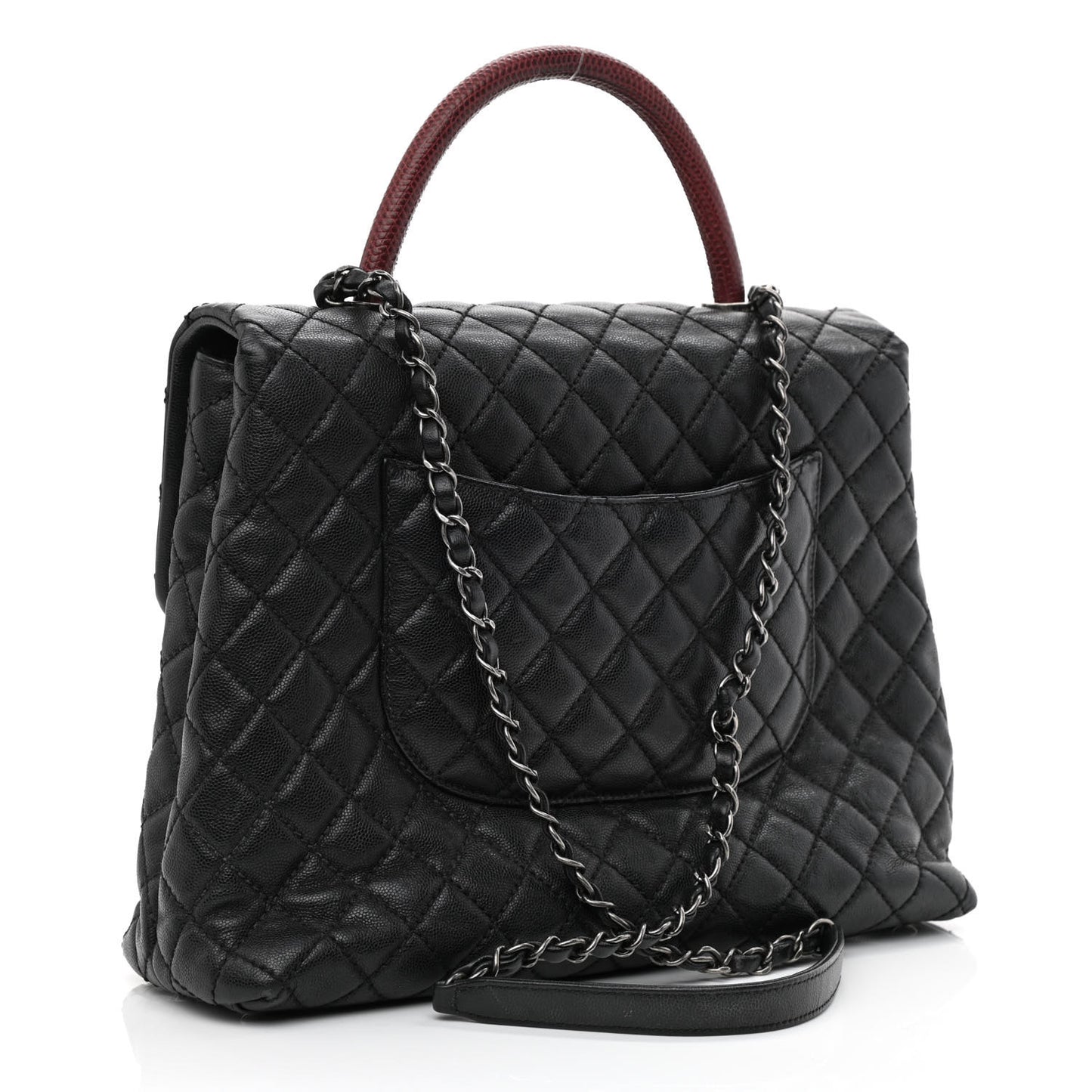 Caviar Lizard Quilted Large Coco Handle Flap Black