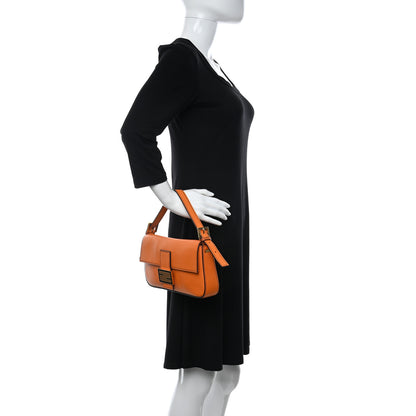 Fendi Vitello Flamingo Enamel Interchangeable Strap Baguette Orange Black Tobacco 2 of 9