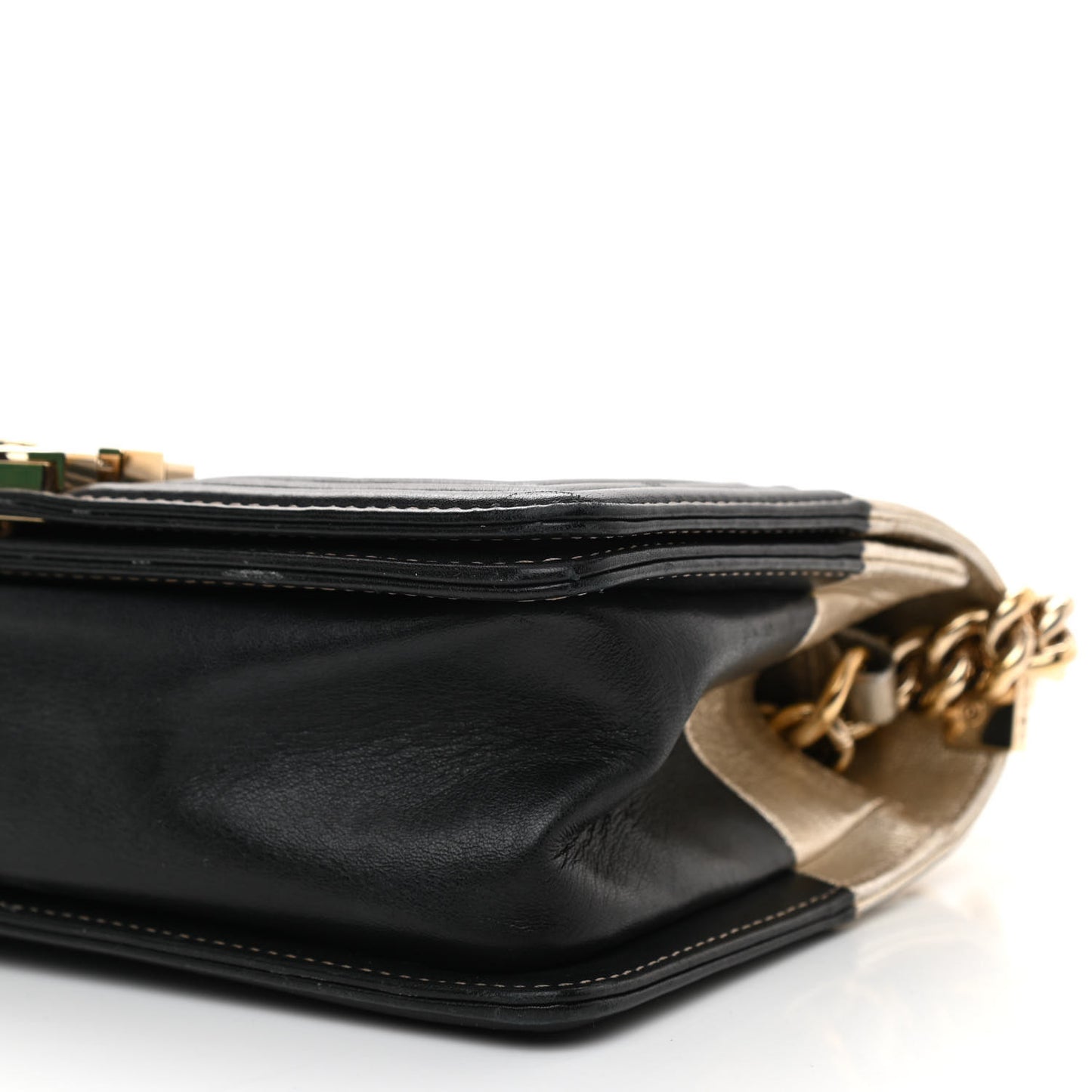 Metallic Goatskin Calfskin Medium Boy Flap Gold Black