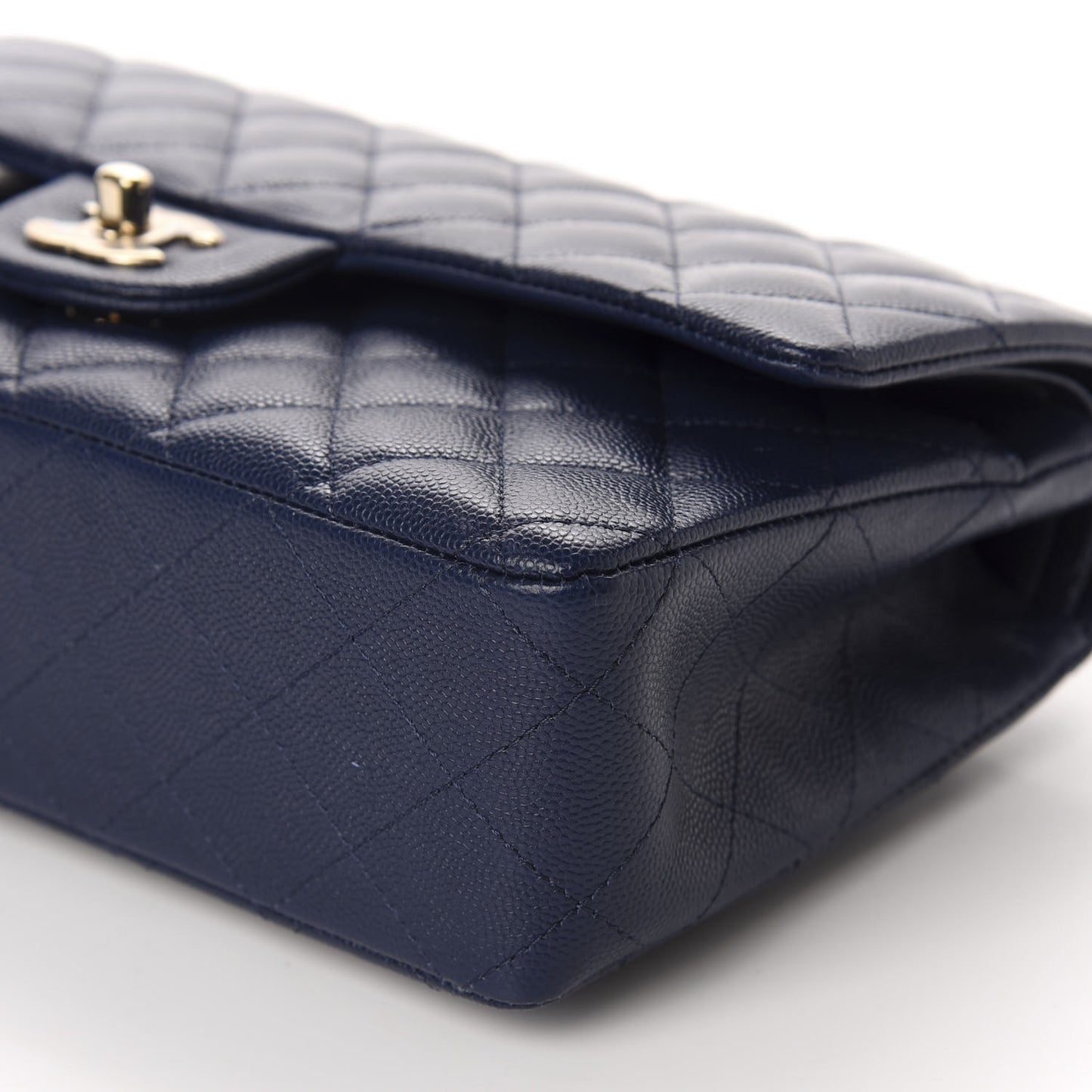 Caviar Quilted Medium Double Flap Navy