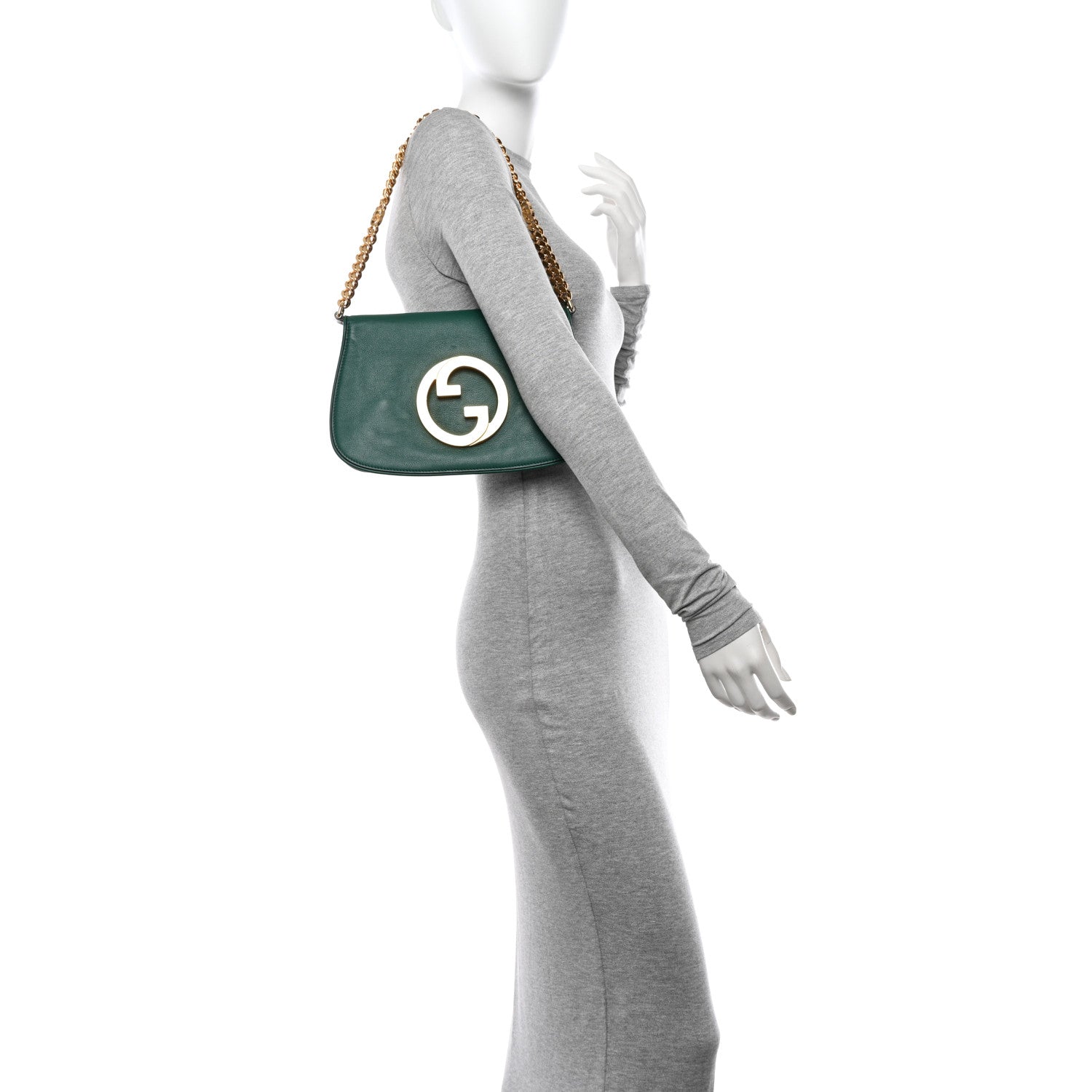 Gucci Roxy Calfskin Blondie Chain Shoulder Flap Bag Emerald 2 of 12