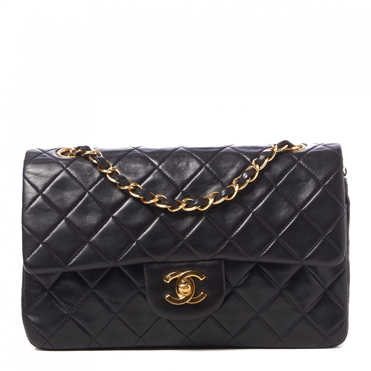 Lambskin Quilted Small Double Flap Black
