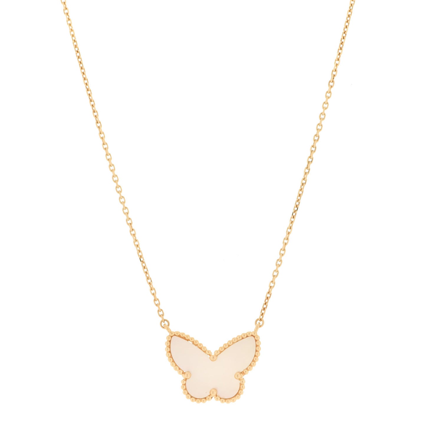 18K Yellow Gold Mother of Pearl Lucky Alhambra Butterfly Pendant Necklace