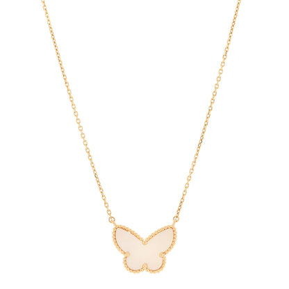 Van Cleef & Arpels 18K Yellow Gold Mother of Pearl Lucky Alhambra Butterfly Pendant Necklace 1 of 5
