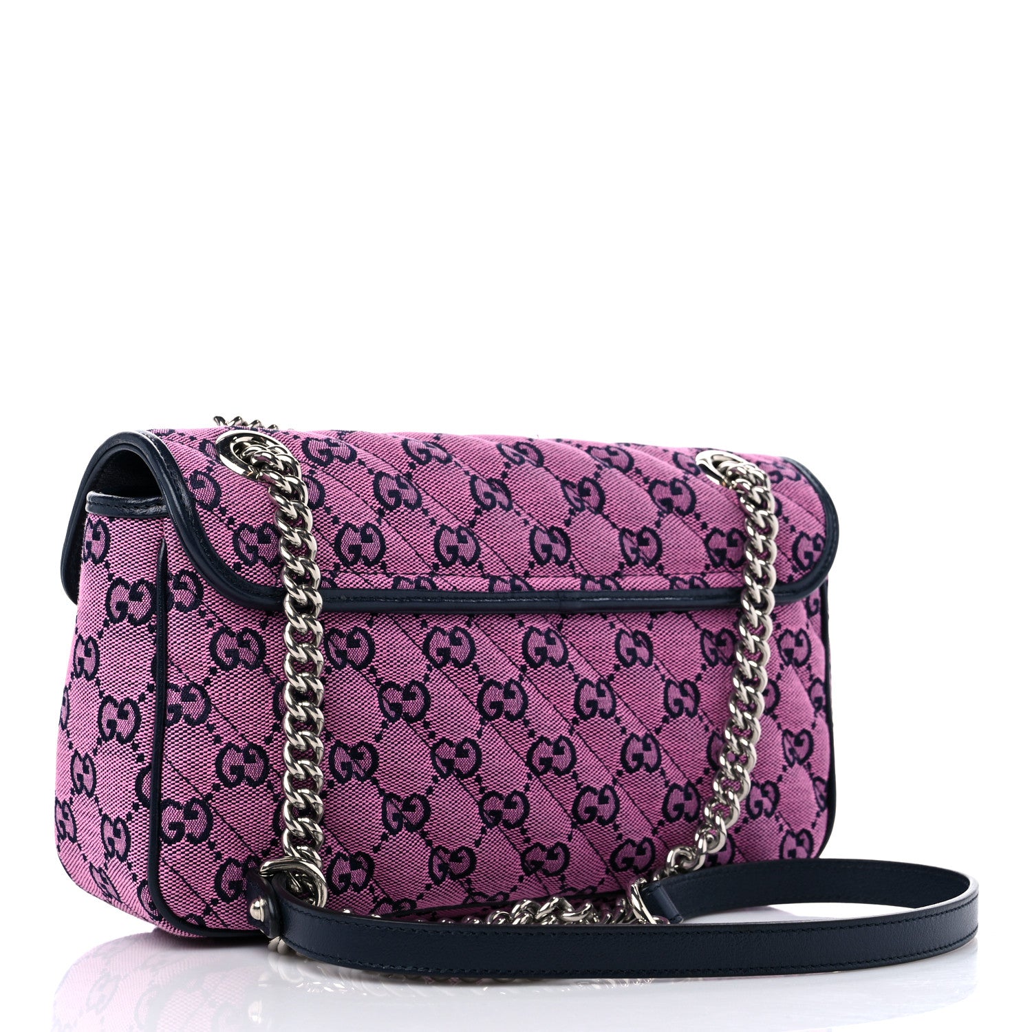 Gucci Monogram Multicolor Matelasse Diagonal Small GG Marmont Shoulder Bag Pink Blue 2 of 8