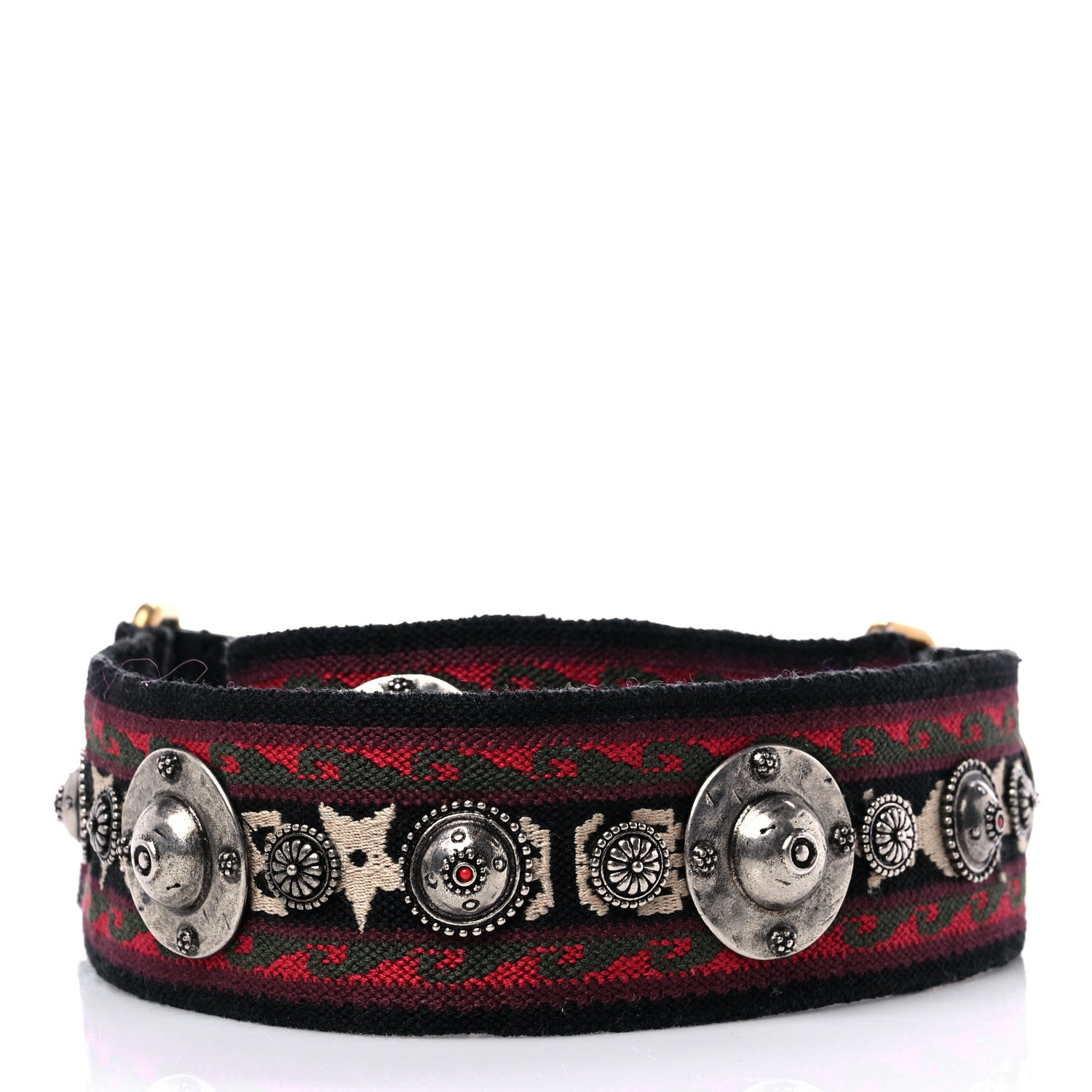 Christian Dior Canvas Embroidered Studded Bohemian Shoulder Strap Red 2 of 4