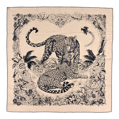 Hermes Cashmere Silk Jungle Love Tattoo Shawl 140 Natural Bleu Black 1 of 3
