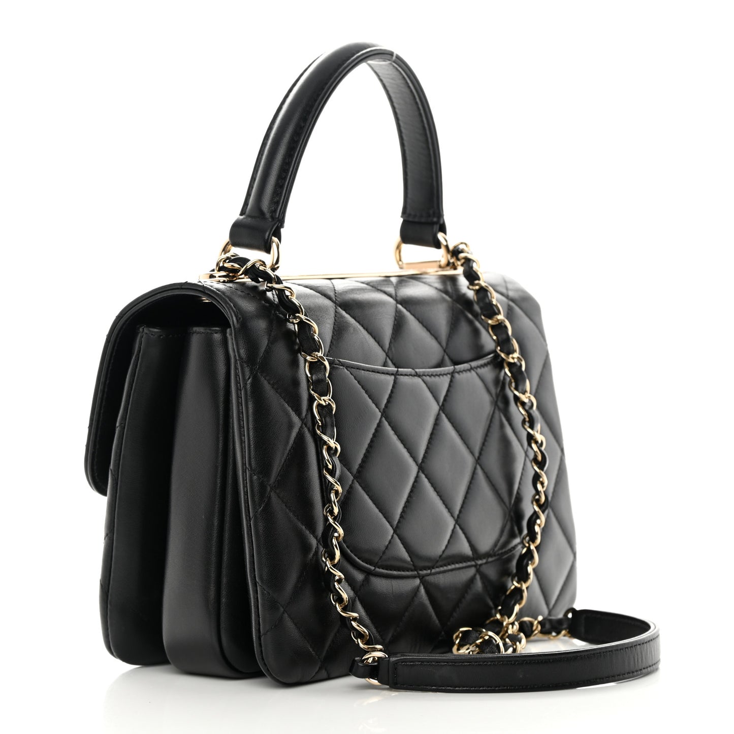 Lambskin Quilted Small Trendy CC Dual Handle Flap Bag Black