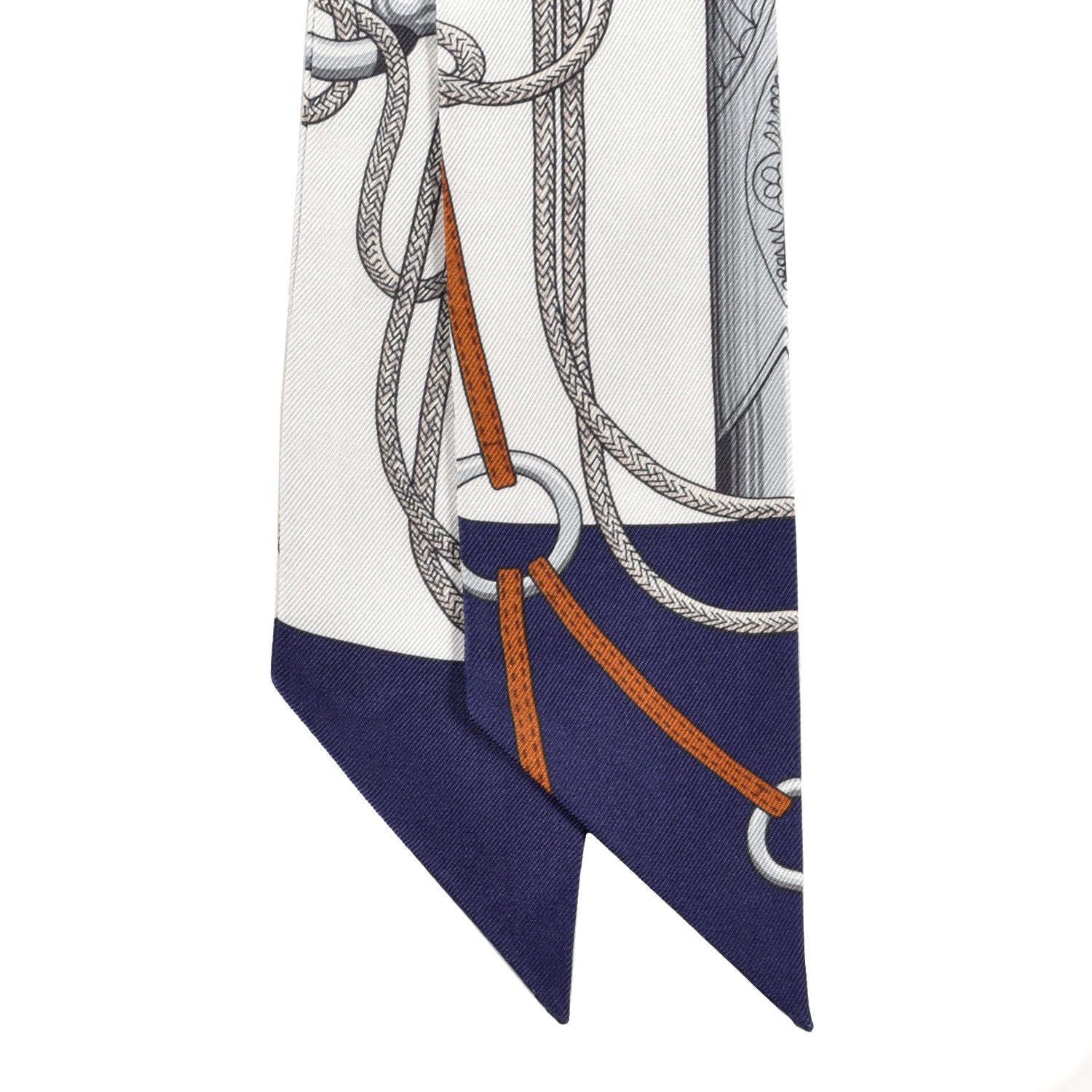 Hermes Silk Cliquetis Twilly Marine White Marron 2 of 4