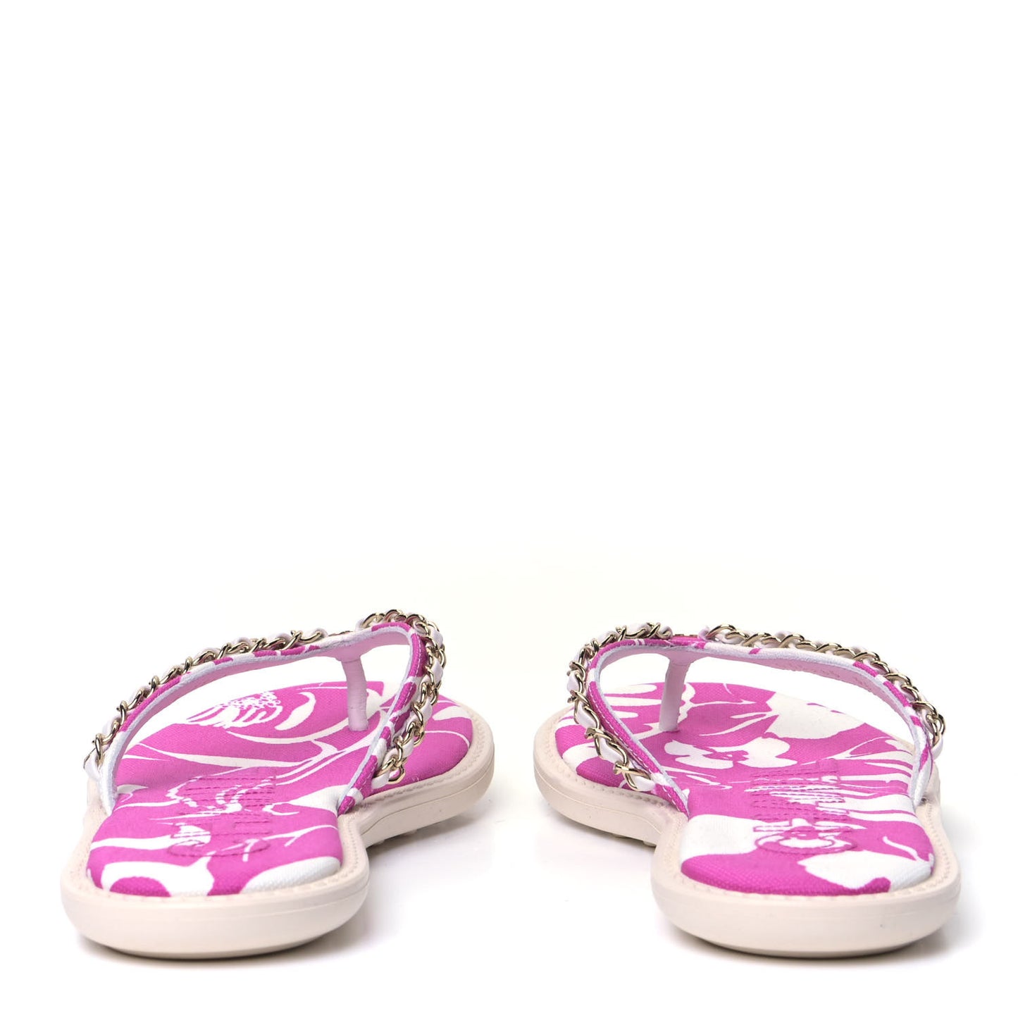 Cotton Lambskin CC Chain Thong Sandals 36 Pink Ecru