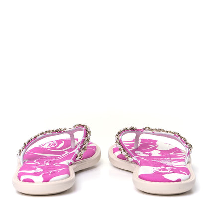 Chanel Cotton Lambskin CC Chain Thong Sandals 36 Pink Ecru 5 of 9