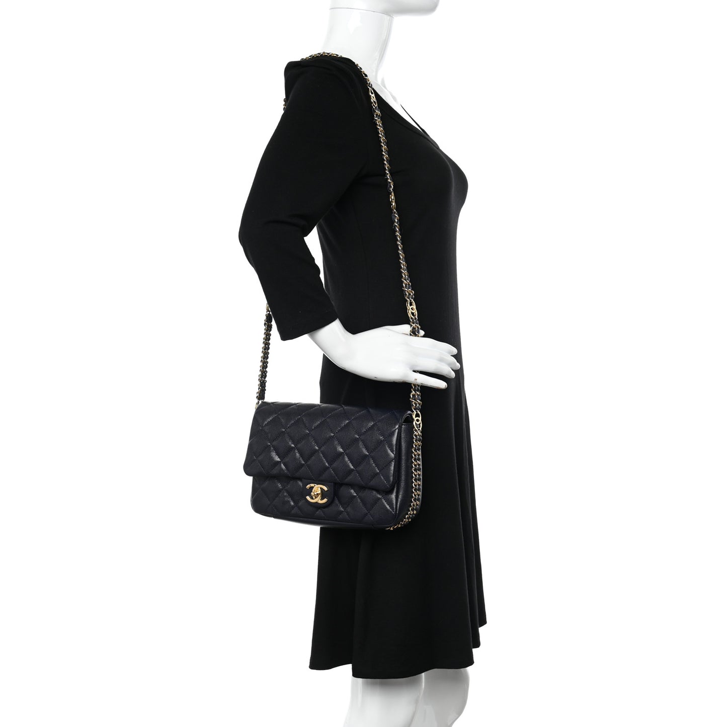 Caviar Quilted Small CC You Flap Dark Blue