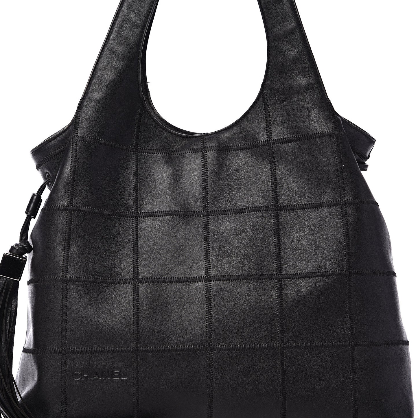 Calfskin Square Stitched Tassel Bag Black