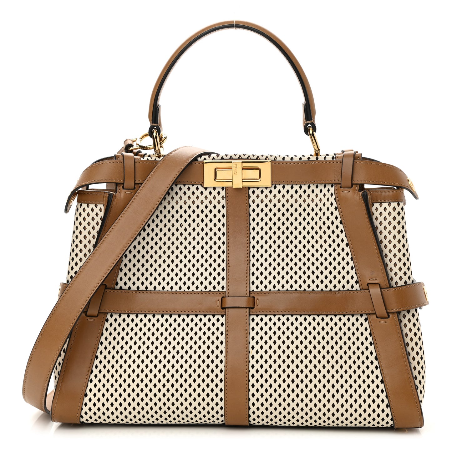 Calfskin Lambskin Perforated Medium Peekaboo Iconic Satchel White