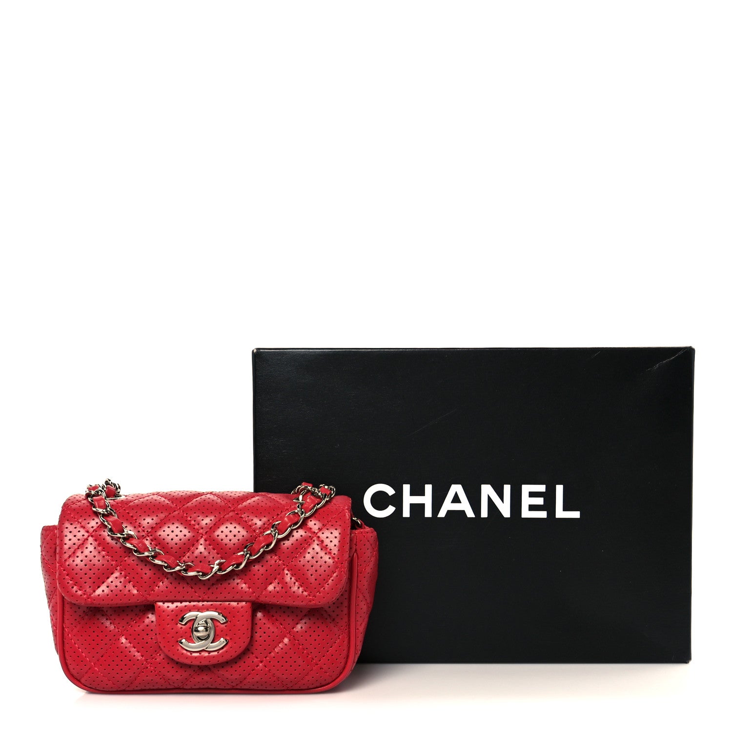Chanel Lambskin Perforated Mini Rectangular Flap Dark Pink 1784844