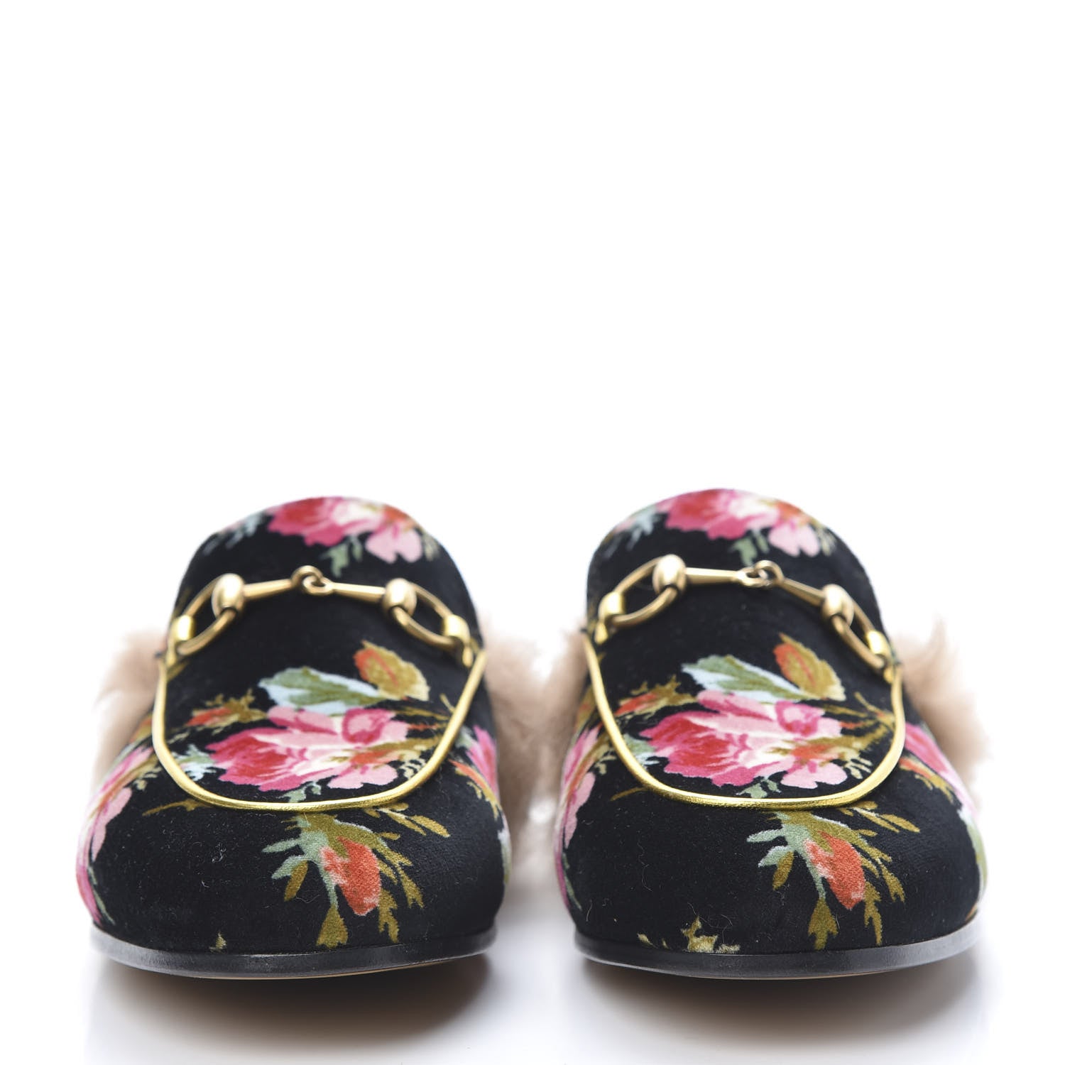 Gucci Velvet Fur Floral Womens Princetown Slippers 35 Black 2 of 7