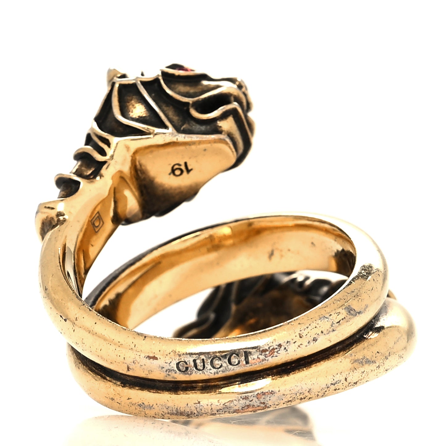 Tiger Heads Double Wrap Ring 59 8.75 Aged Gold