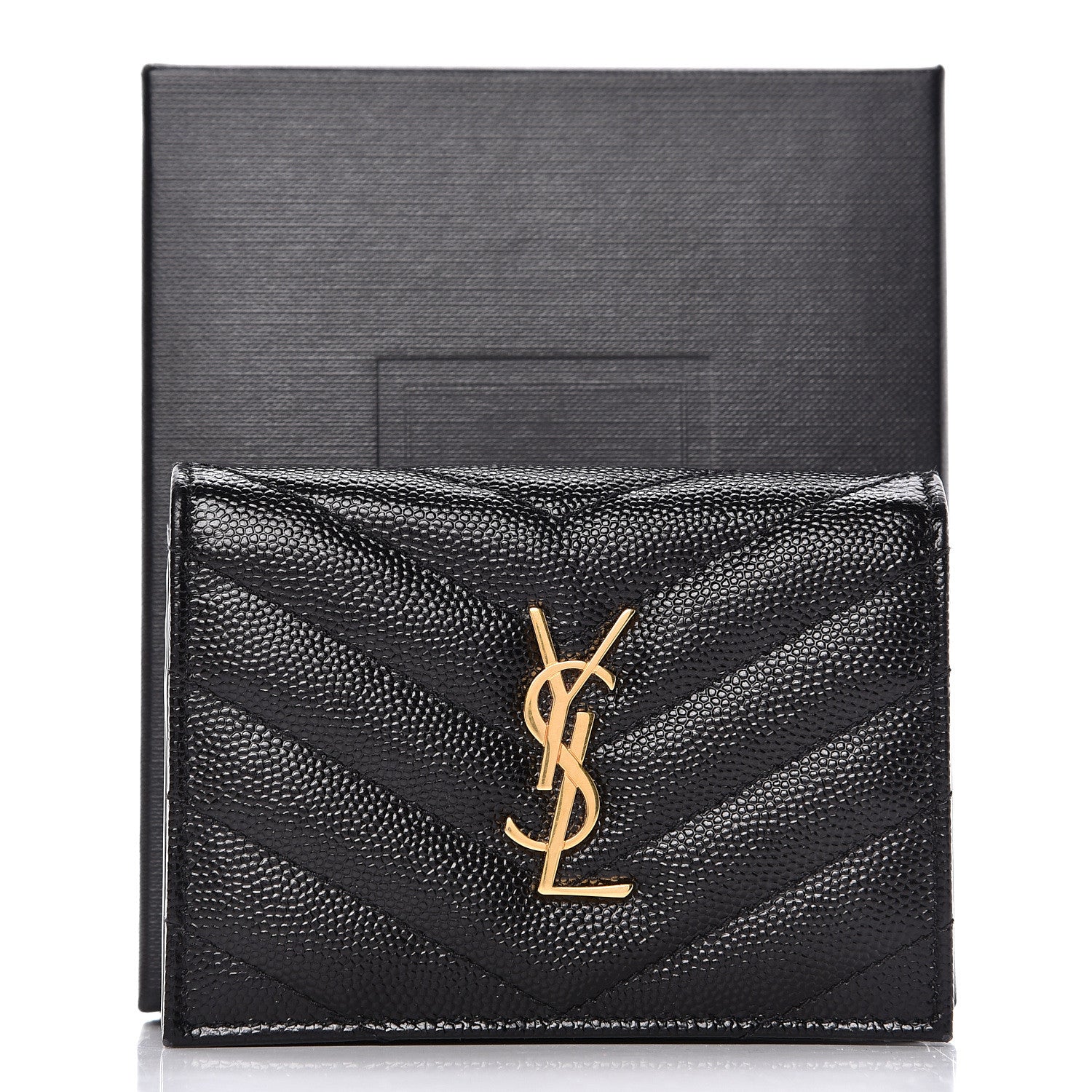 Saint Laurent Grain De Poudre Matelasse Chevron Monogram Card Case Black 10 of 10