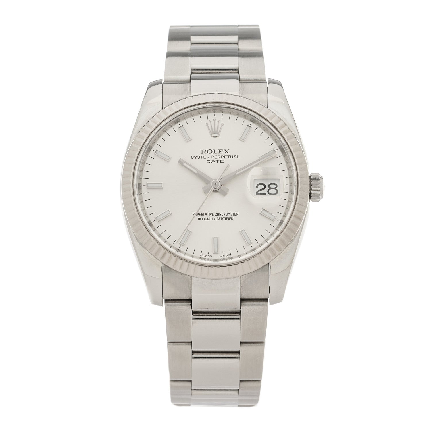 Rolex Stainless Steel 18K White Gold 34mm Oyster Perpetual Date Watch Silver 115234 1 of 5