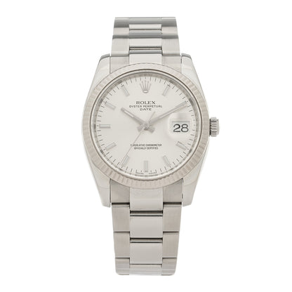 Rolex Stainless Steel 18K White Gold 34mm Oyster Perpetual Date Watch Silver 115234 1 of 5