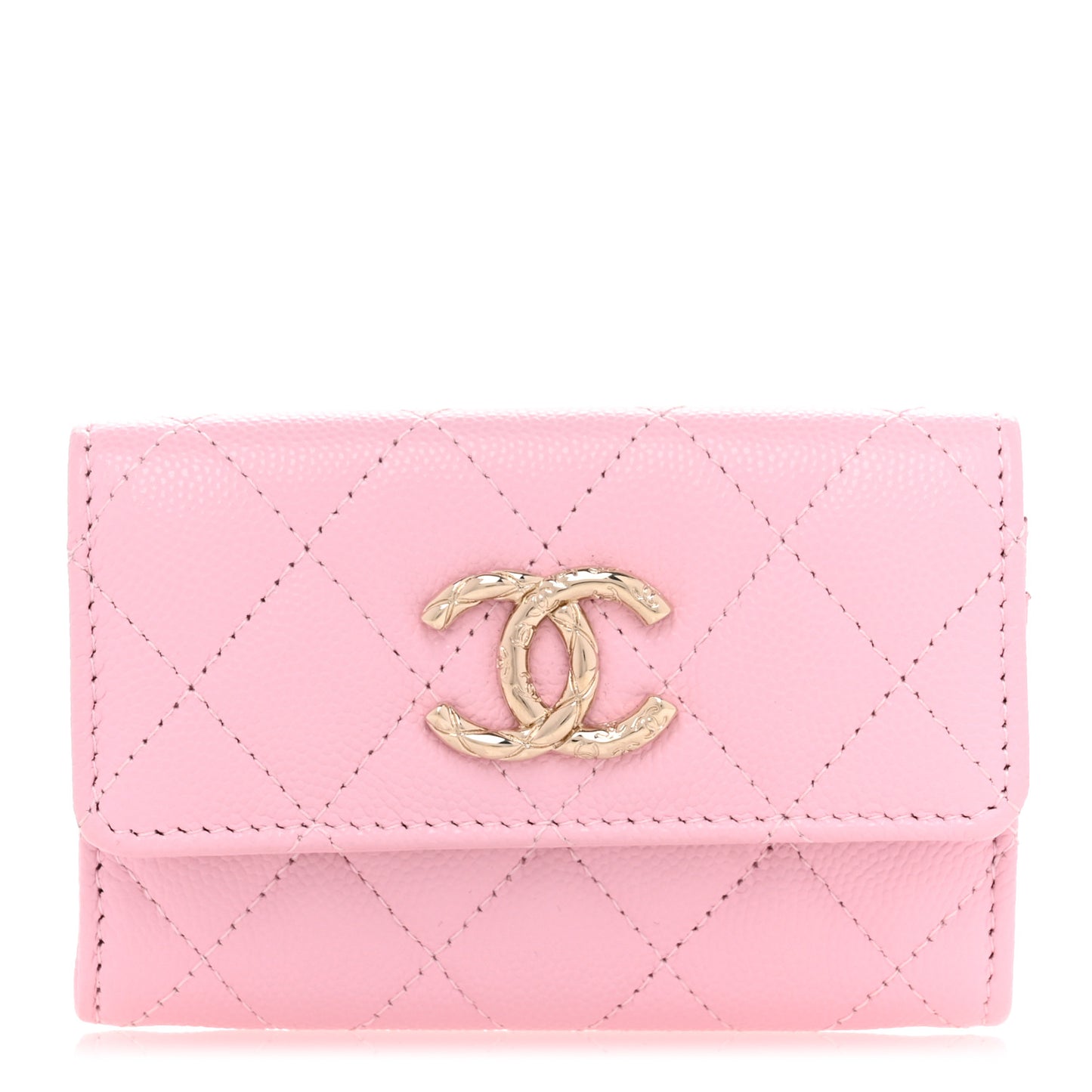 Caviar Quilted CC Flap Card Holder Pink
