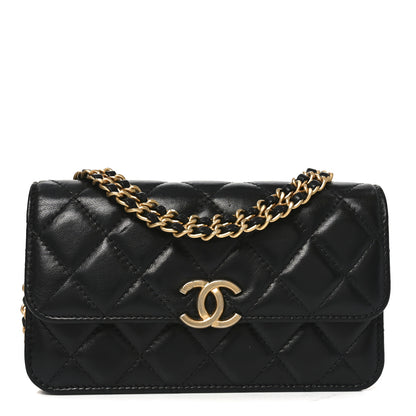 Chanel Lambskin Quilted Double Chain Flap Phone Holder With Chain Black 1 of 11