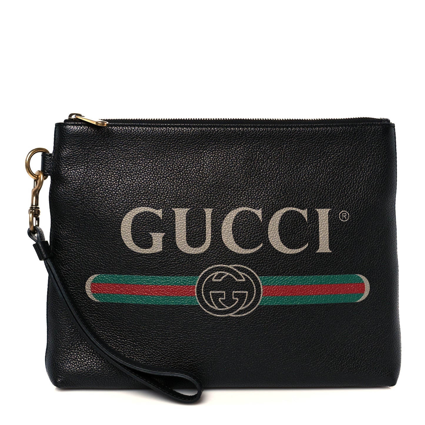 Pebbled Calfskin Logo Wristlet Black