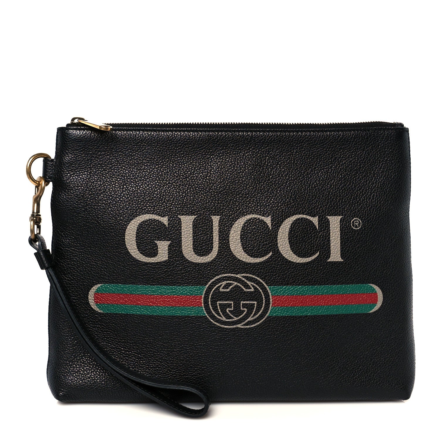 Gucci Pebbled Calfskin Logo Wristlet Black 1 of 10