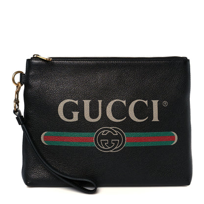 Gucci Pebbled Calfskin Logo Wristlet Black 1 of 10