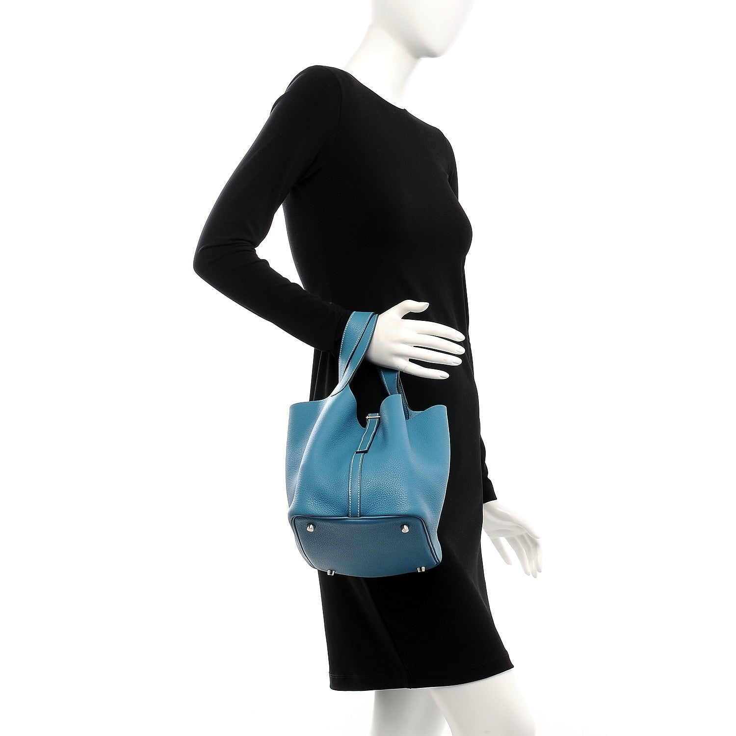 Hermes Taurillon Clemence Picotin 22 MM Blue Jean 2 of 9