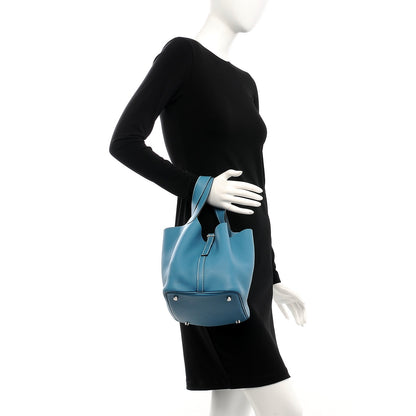 Hermes Taurillon Clemence Picotin 22 MM Blue Jean 2 of 9