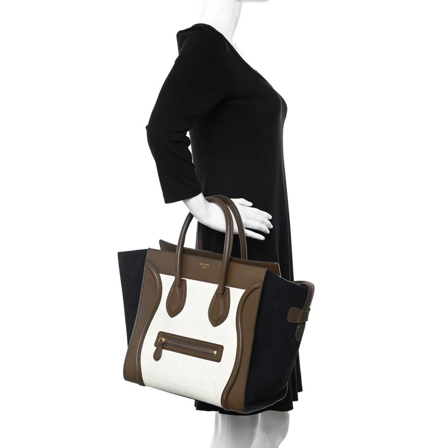 Textured Calfskin Suede Tri-color Mini Luggage Cream