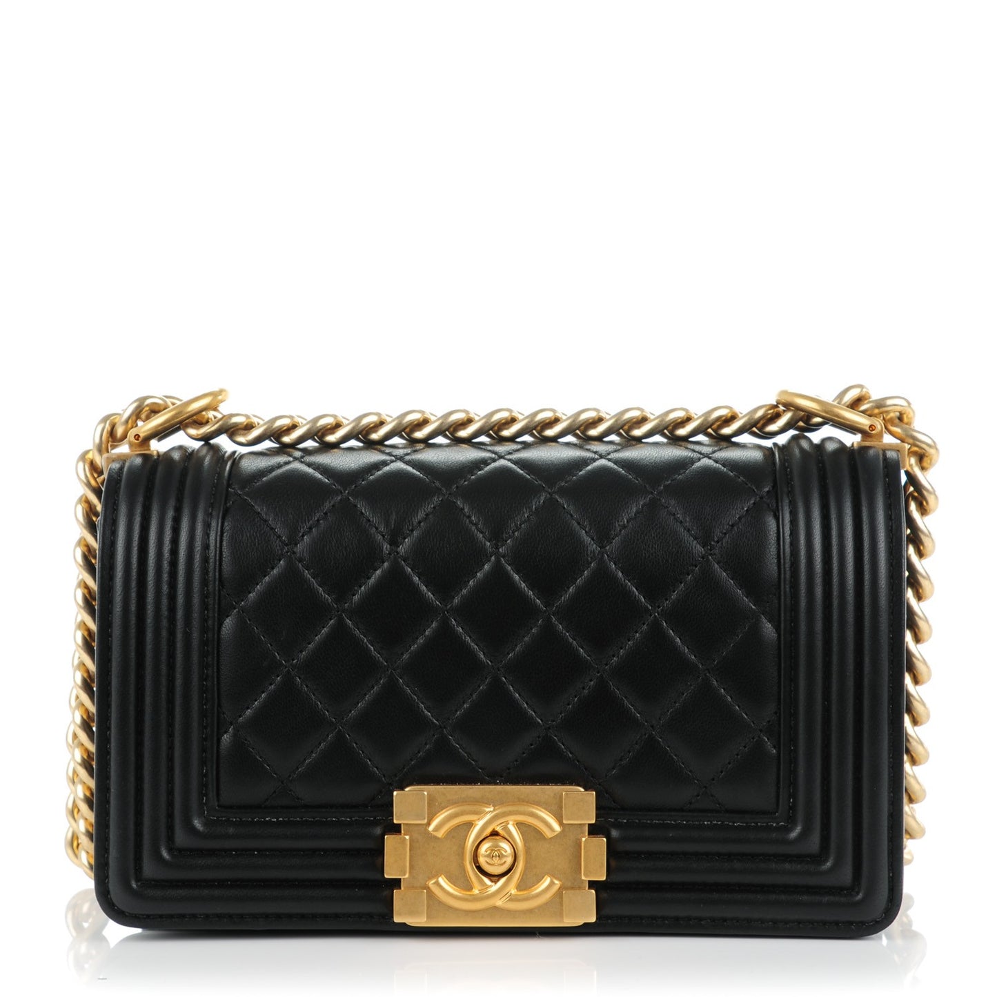 Lambskin Quilted Small Boy Flap Black