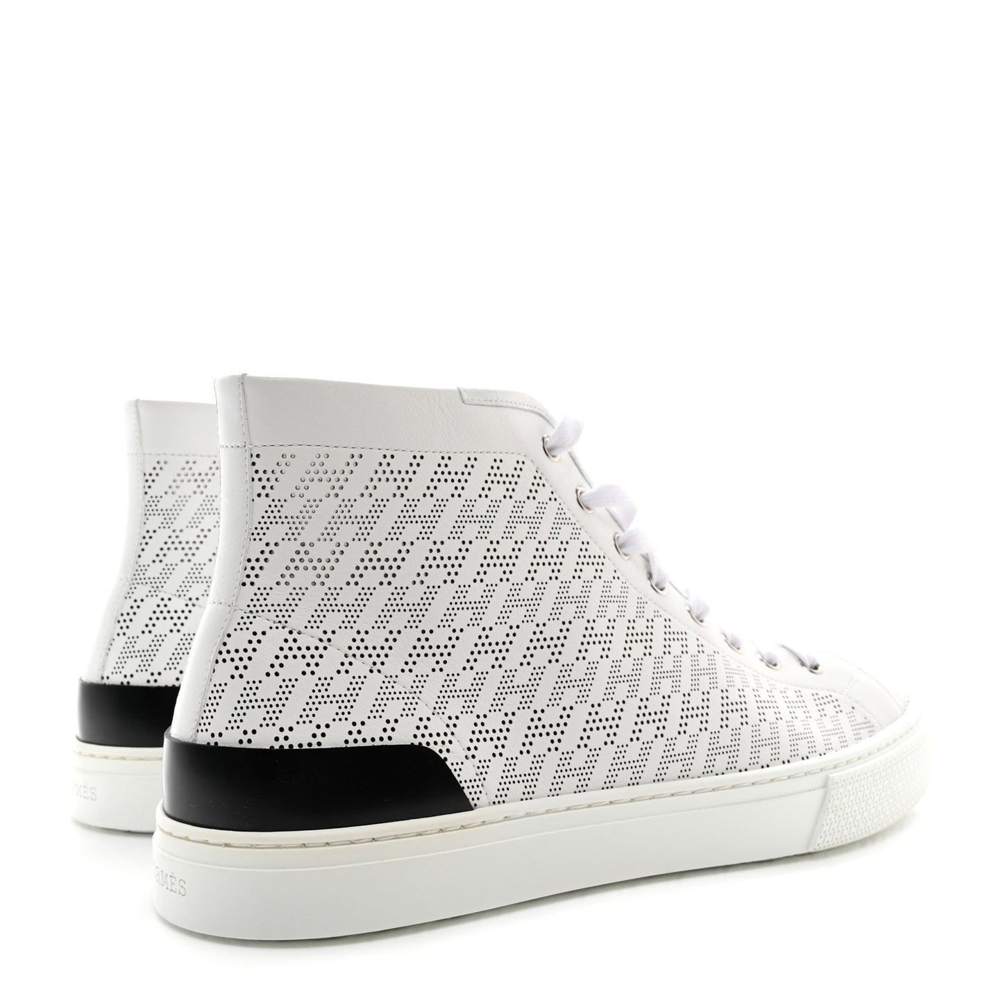 Perforated Calfskin Mens Clap High Top Sneakers 45 White