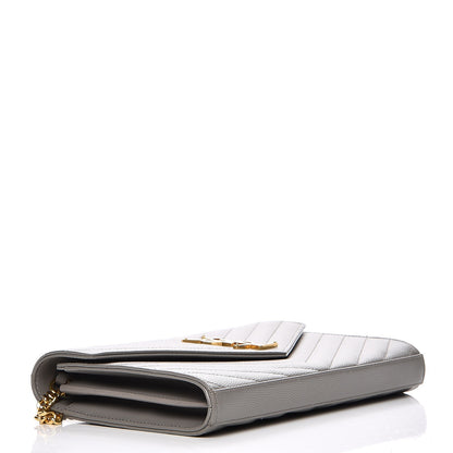 Saint Laurent Grain De Poudre Matelasse Chevron Monogram Chain Wallet Oyster Grey 4 of 7