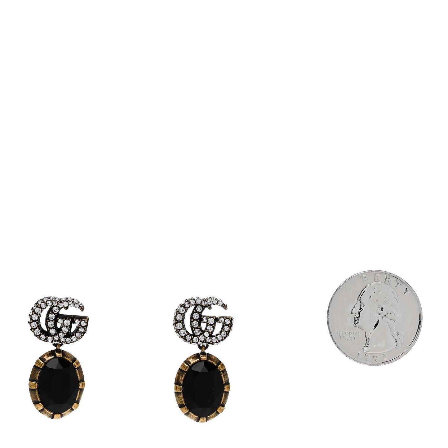 Metal Crystal Double G Drop Earrings Black Gold