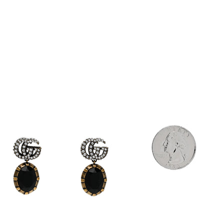 Gucci Metal Crystal Double G Drop Earrings Black Gold 2 of 5