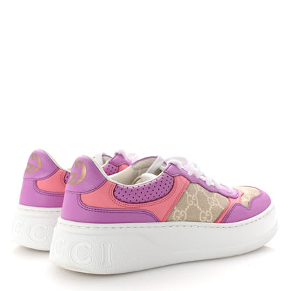 Gucci Calfskin GG Supreme Monogram Perforated Womens Platform 55mm Sneakers 38.5 Wild Cherry Beige Mystic White Bright Purple 5 of 8