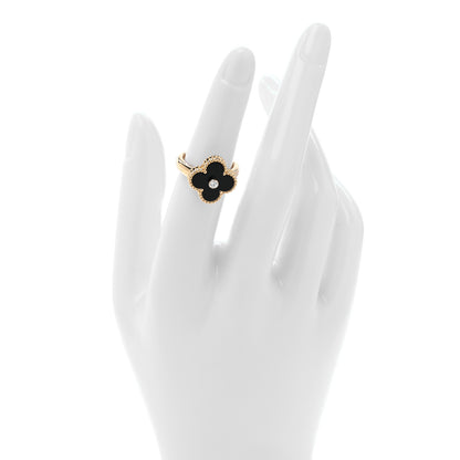 Van Cleef & Arpels 18K Yellow Gold Black Onyx Diamond Vintage Alhambra Ring 49/5 2 of 4